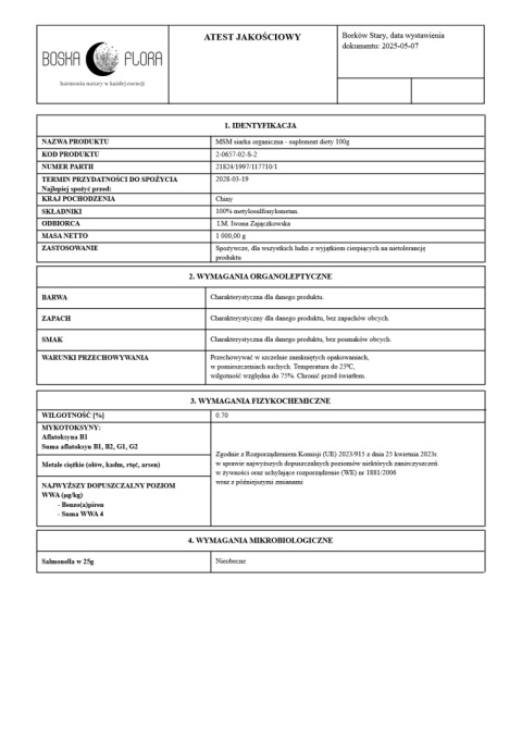 MSM – Siarka Organiczna Suplement diety MSM – Siarka Organiczna Suplement diety